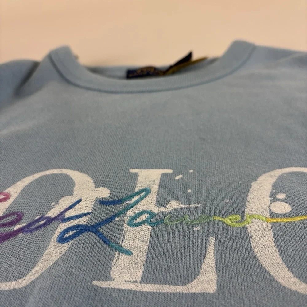 Polo Ralph‎ Lauren Sweatshirt Youth Large Blue Logo Pullover Women's Small Boxy